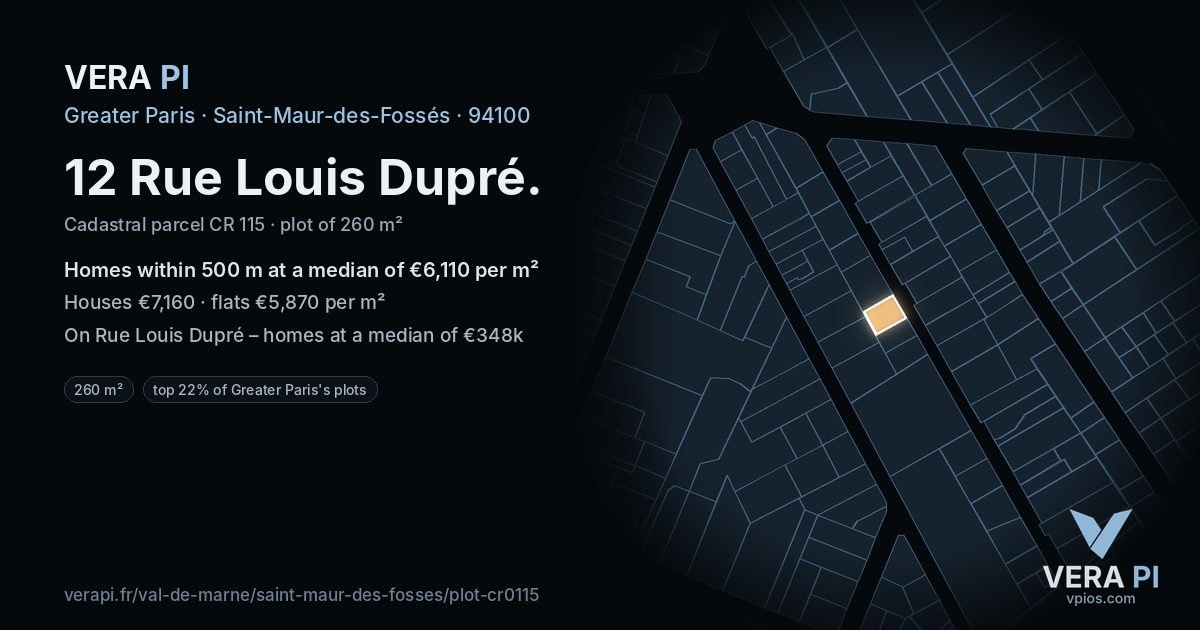 12 Rue Louis Dupré, Saint-Maur-des-Fossés at night – the plot lit, the parcels around coloured by the prices near them