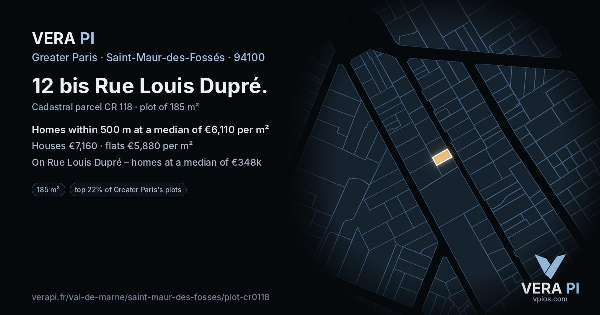 12 bis Rue Louis Dupré, Saint-Maur-des-Fossés at night – the plot lit, the parcels around coloured by the prices near them