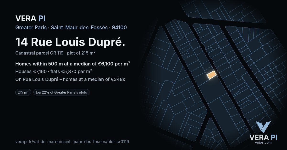 14 Rue Louis Dupré, Saint-Maur-des-Fossés at night – the plot lit, the parcels around coloured by the prices near them