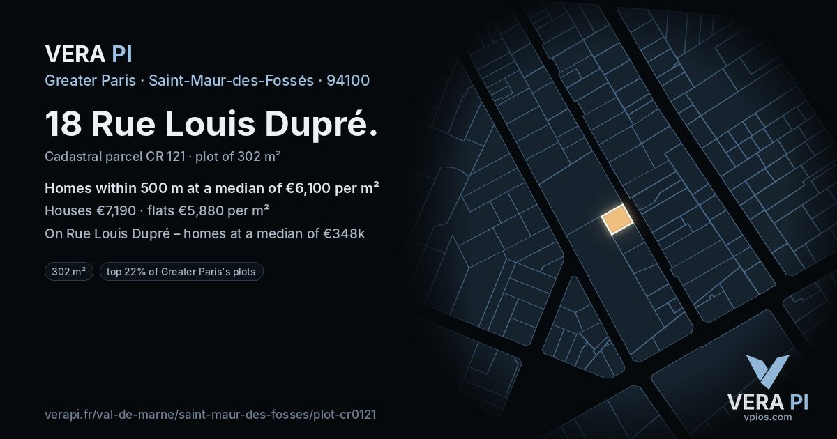 18 Rue Louis Dupré, Saint-Maur-des-Fossés at night – the plot lit, the parcels around coloured by the prices near them