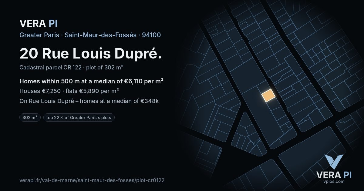 20 Rue Louis Dupré, Saint-Maur-des-Fossés at night – the plot lit, the parcels around coloured by the prices near them