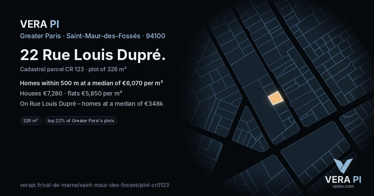 22 Rue Louis Dupré, Saint-Maur-des-Fossés at night – the plot lit, the parcels around coloured by the prices near them