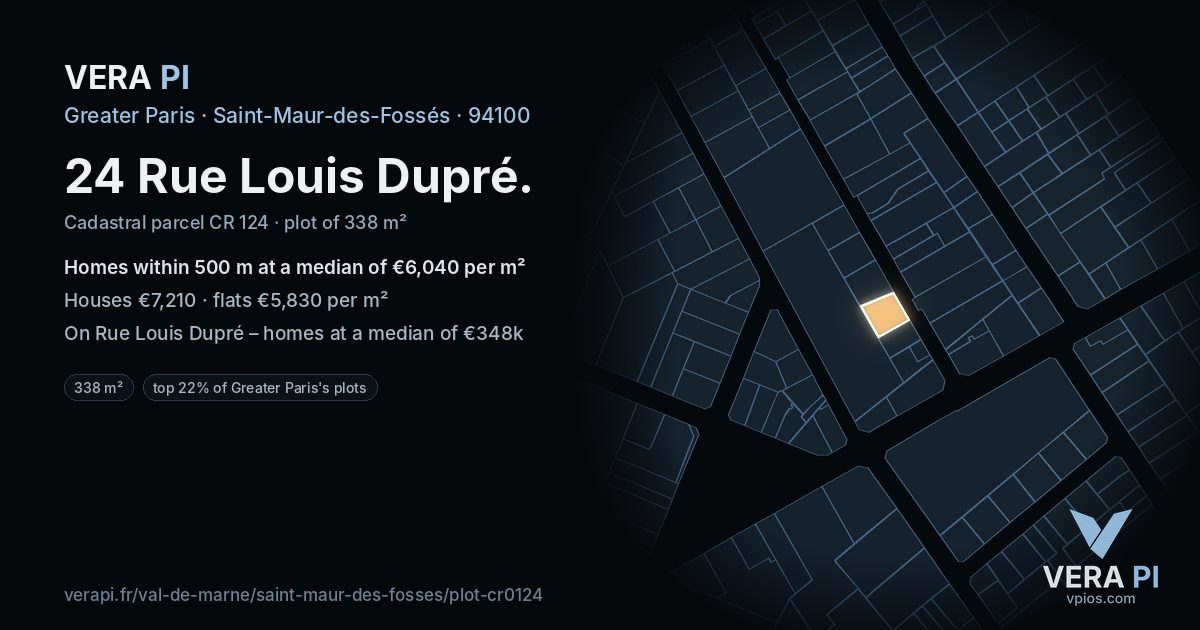 24 Rue Louis Dupré, Saint-Maur-des-Fossés at night – the plot lit, the parcels around coloured by the prices near them