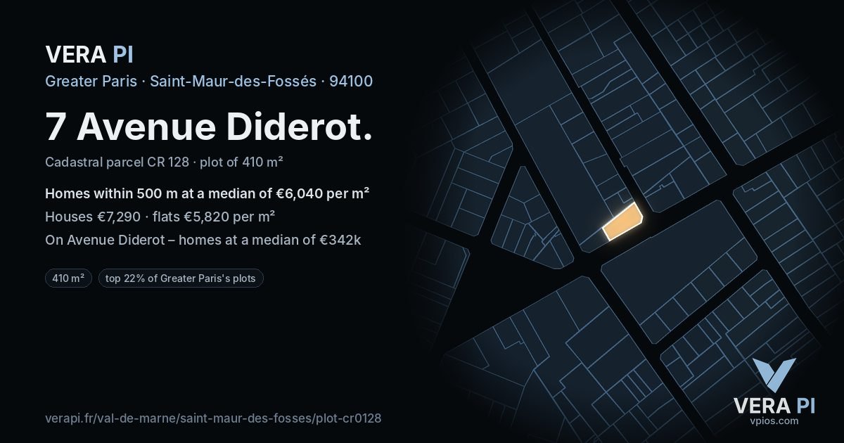 7 Avenue Diderot, Saint-Maur-des-Fossés at night – the plot lit, the parcels around coloured by the prices near them