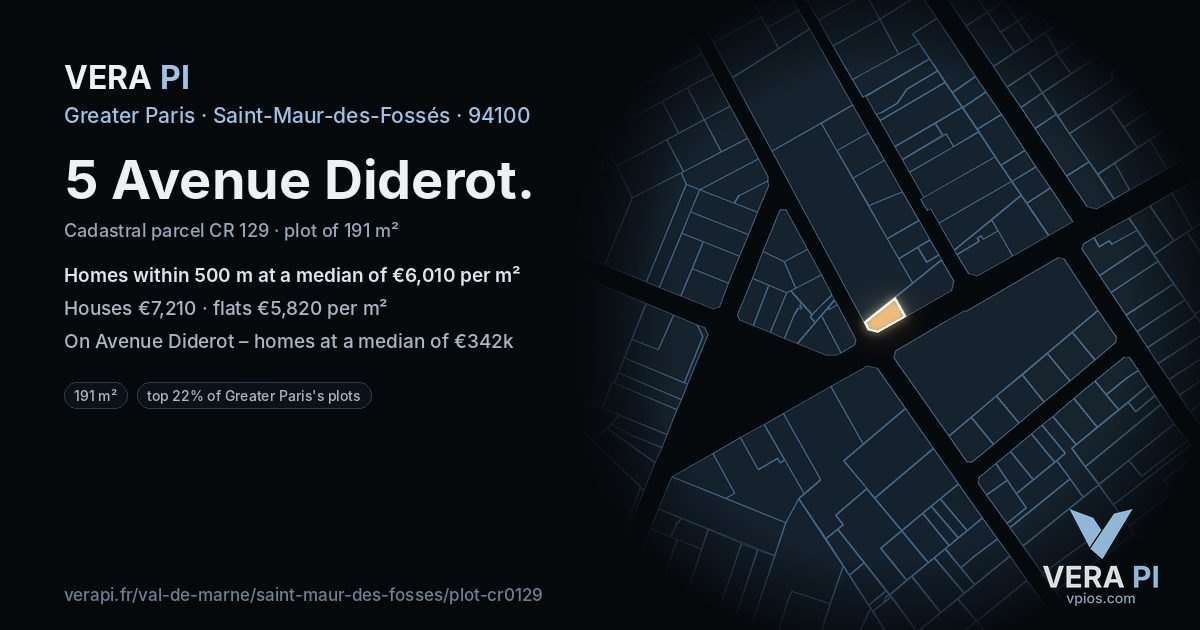 5 Avenue Diderot, Saint-Maur-des-Fossés at night – the plot lit, the parcels around coloured by the prices near them