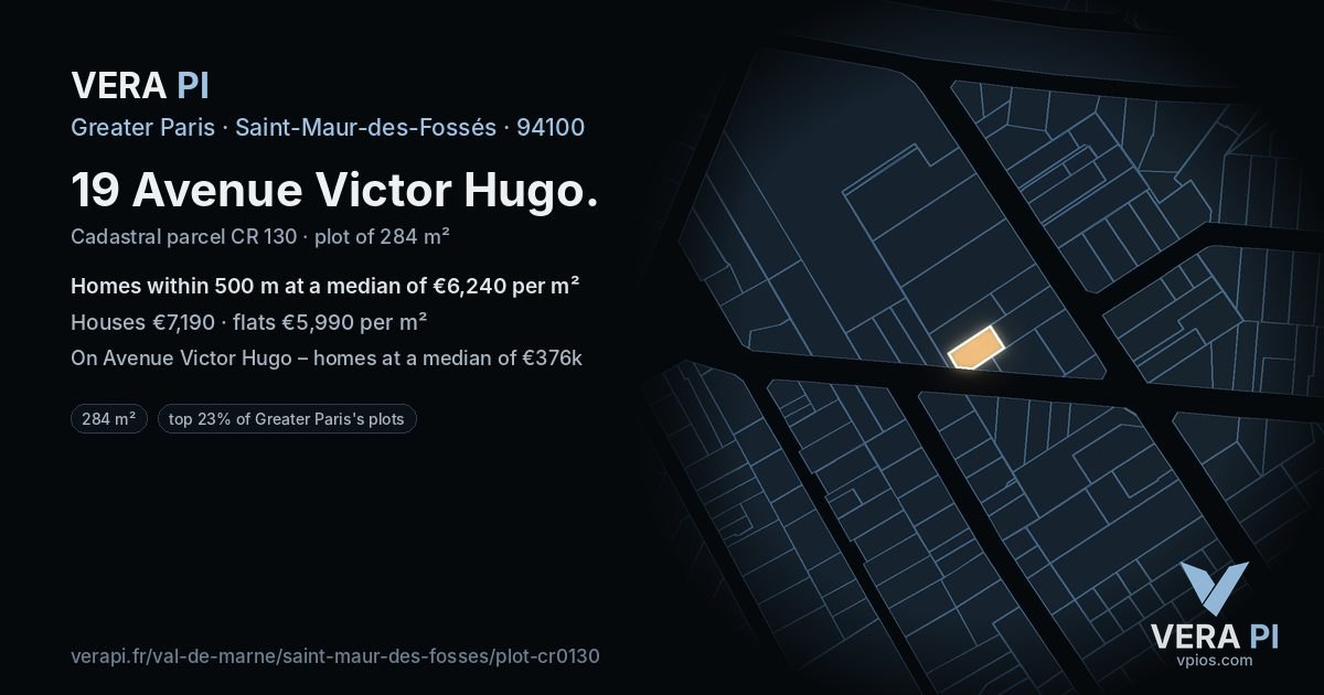 19 Avenue Victor Hugo, Saint-Maur-des-Fossés at night – the plot lit, the parcels around coloured by the prices near them