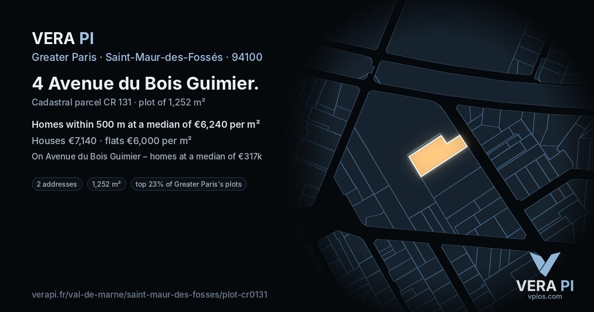 4 Avenue du Bois Guimier, Saint-Maur-des-Fossés at night – the plot lit, the parcels around coloured by the prices near them