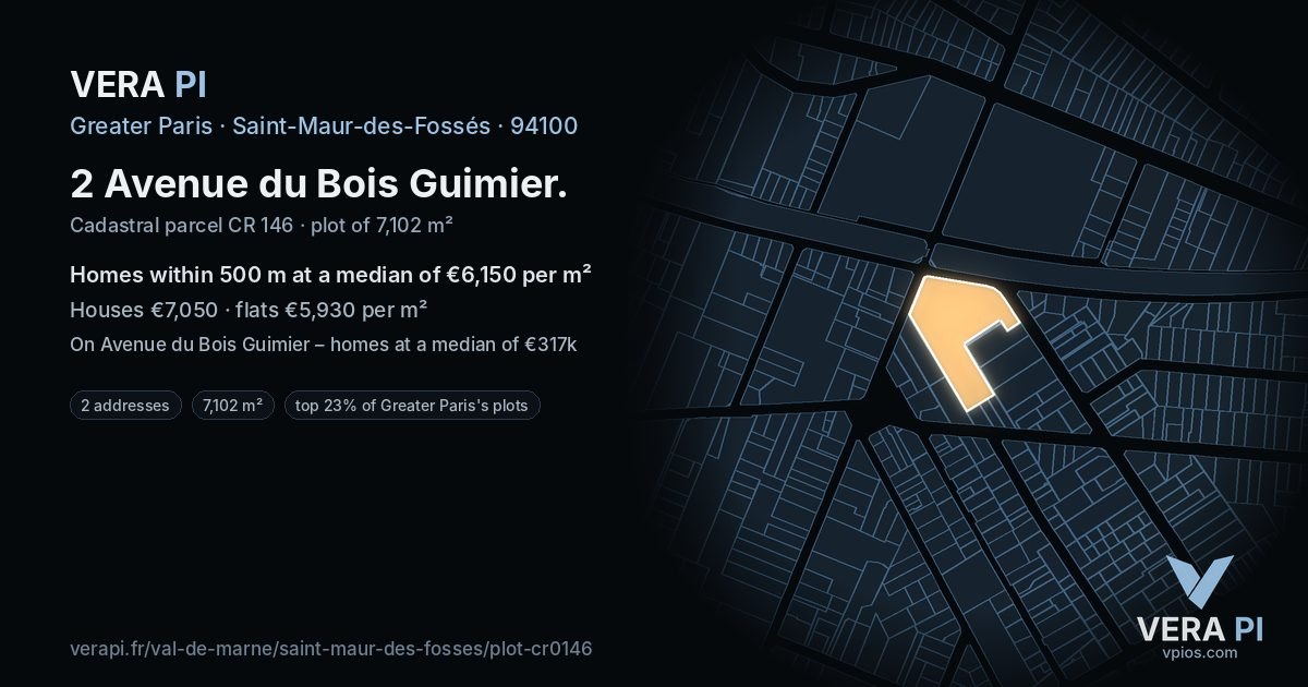 2 Avenue du Bois Guimier, Saint-Maur-des-Fossés at night – the plot lit, the parcels around coloured by the prices near them