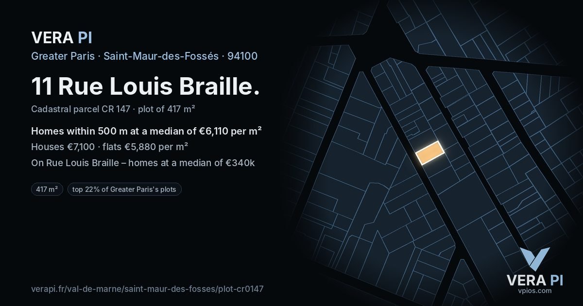 11 Rue Louis Braille, Saint-Maur-des-Fossés at night – the plot lit, the parcels around coloured by the prices near them