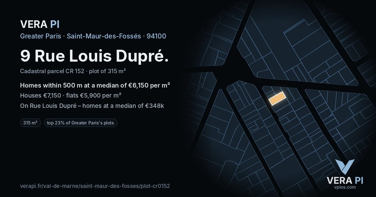 9 Rue Louis Dupré, Saint-Maur-des-Fossés at night – the plot lit, the parcels around coloured by the prices near them