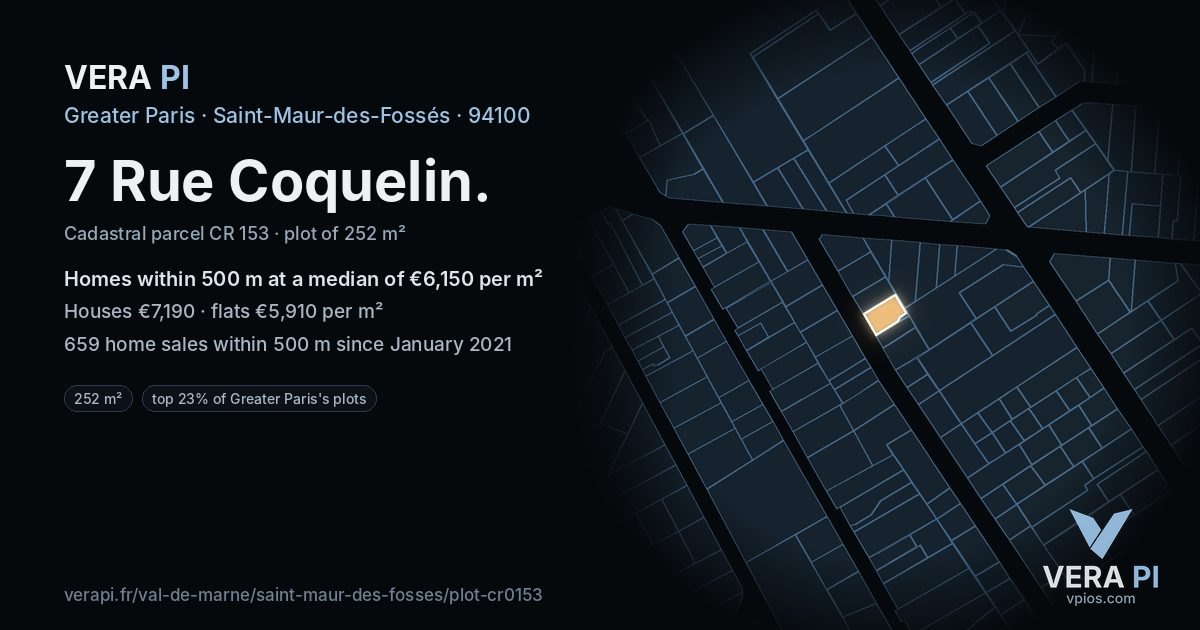 7 Rue Coquelin, Saint-Maur-des-Fossés at night – the plot lit, the parcels around coloured by the prices near them
