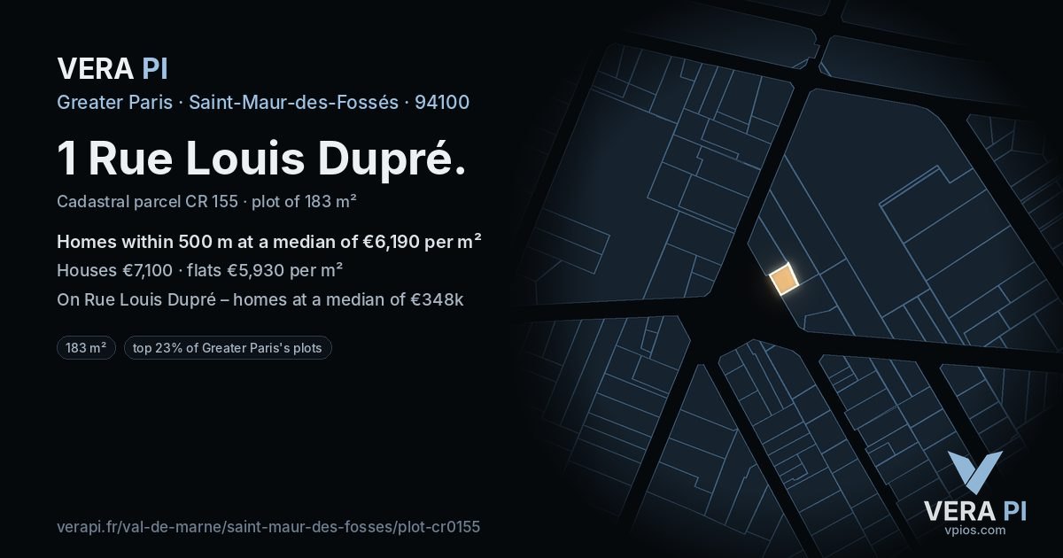 1 Rue Louis Dupré, Saint-Maur-des-Fossés at night – the plot lit, the parcels around coloured by the prices near them