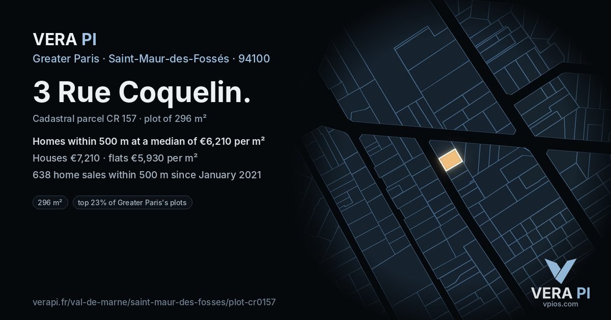 3 Rue Coquelin, Saint-Maur-des-Fossés at night – the plot lit, the parcels around coloured by the prices near them