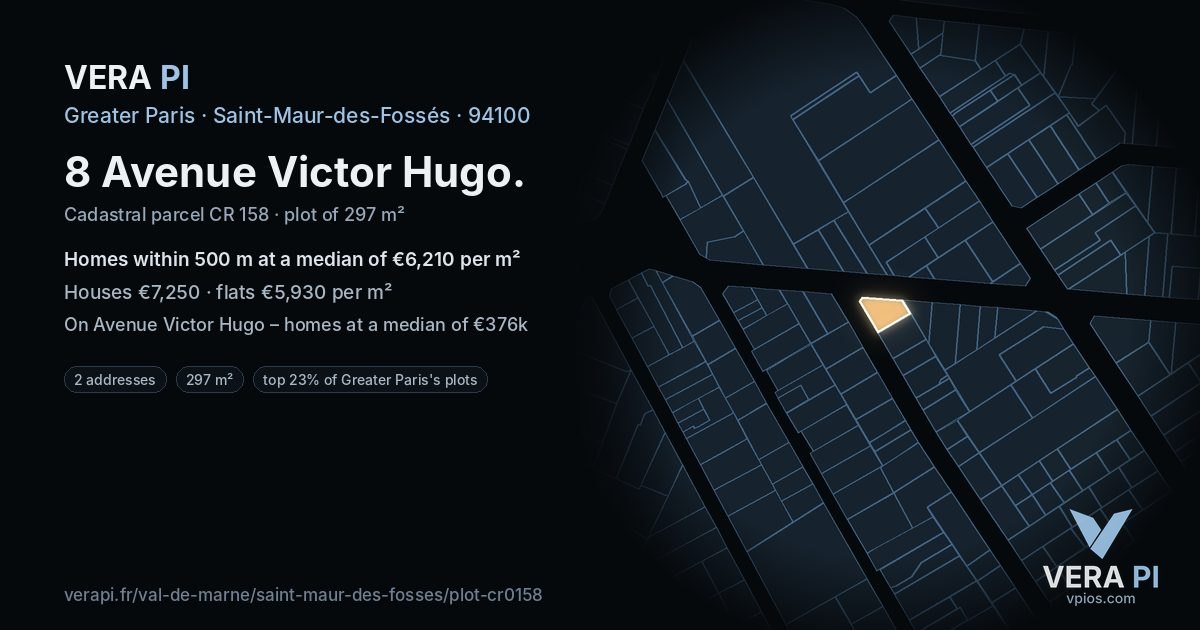 8 Avenue Victor Hugo, Saint-Maur-des-Fossés at night – the plot lit, the parcels around coloured by the prices near them