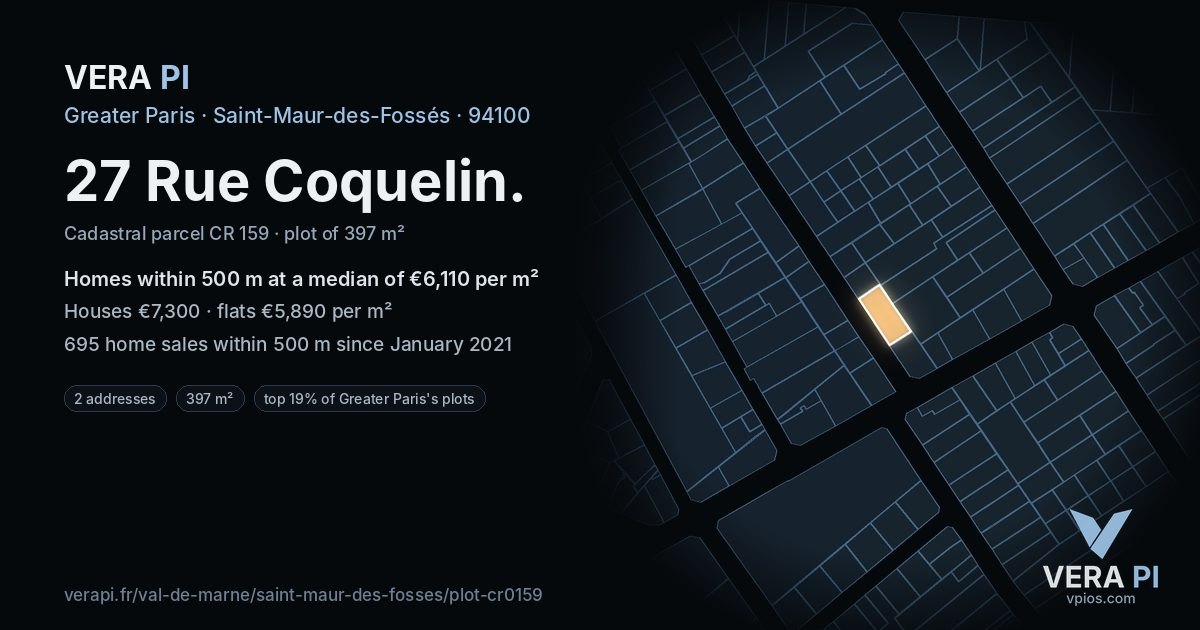 27 Rue Coquelin, Saint-Maur-des-Fossés at night – the plot lit, the parcels around coloured by the prices near them