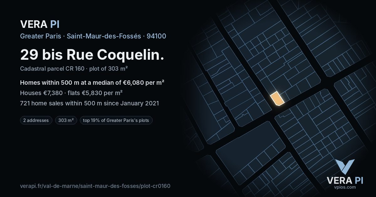 29 bis Rue Coquelin, Saint-Maur-des-Fossés at night – the plot lit, the parcels around coloured by the prices near them