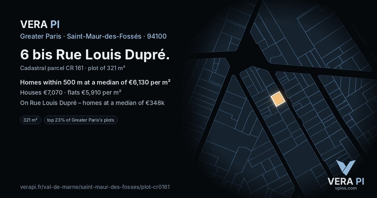 6 bis Rue Louis Dupré, Saint-Maur-des-Fossés at night – the plot lit, the parcels around coloured by the prices near them