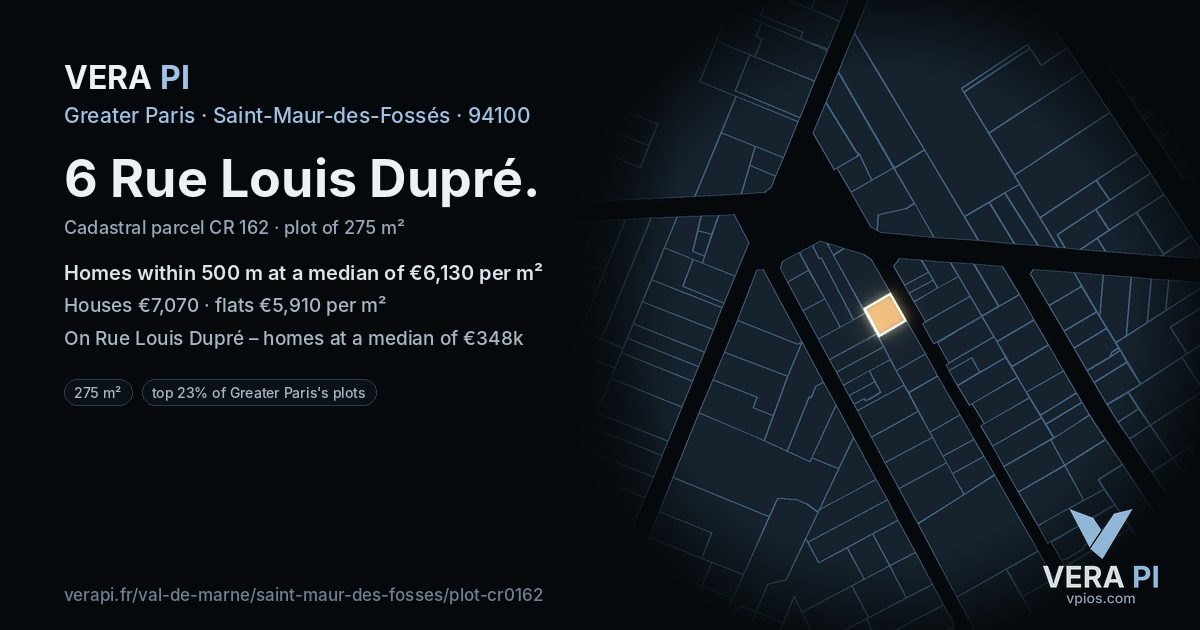 6 Rue Louis Dupré, Saint-Maur-des-Fossés at night – the plot lit, the parcels around coloured by the prices near them