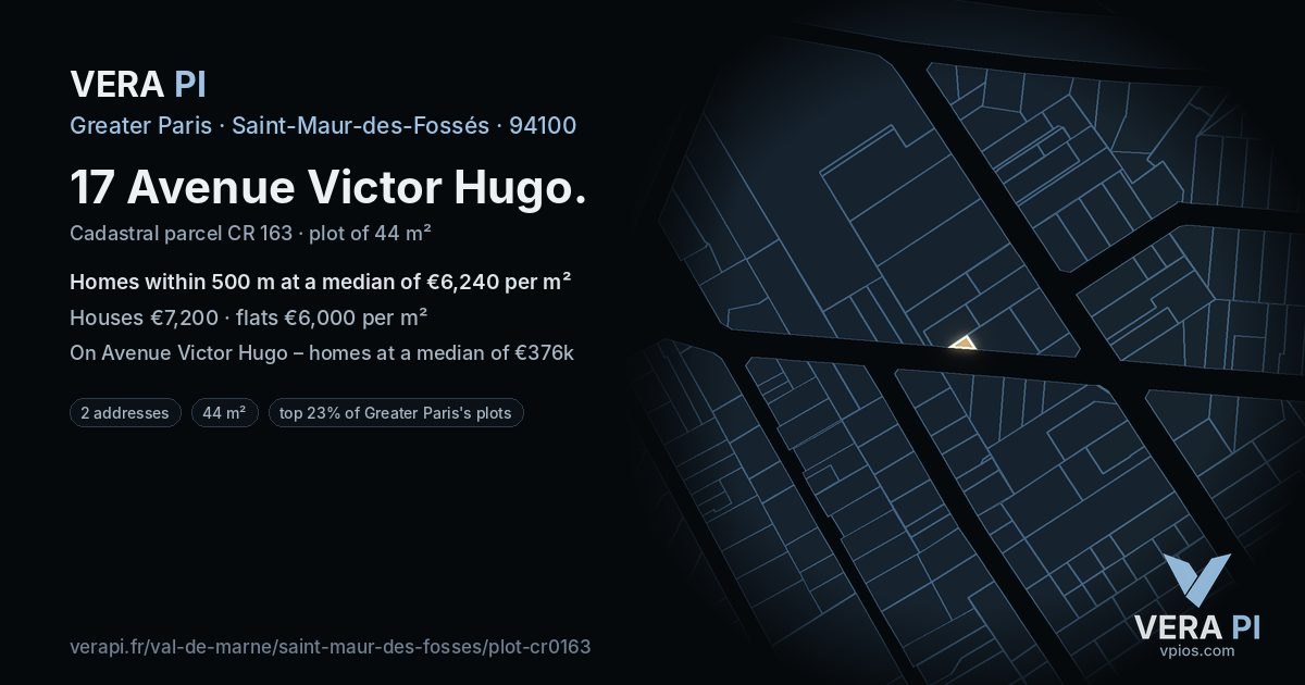 17 Avenue Victor Hugo, Saint-Maur-des-Fossés at night – the plot lit, the parcels around coloured by the prices near them