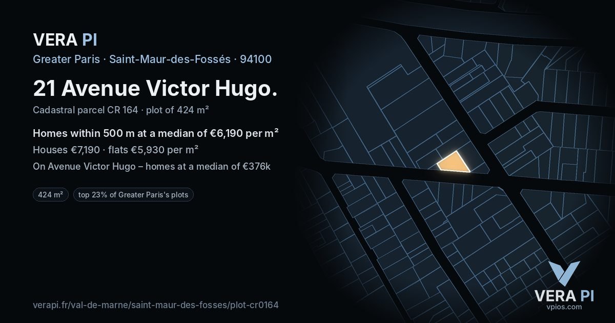 21 Avenue Victor Hugo, Saint-Maur-des-Fossés at night – the plot lit, the parcels around coloured by the prices near them
