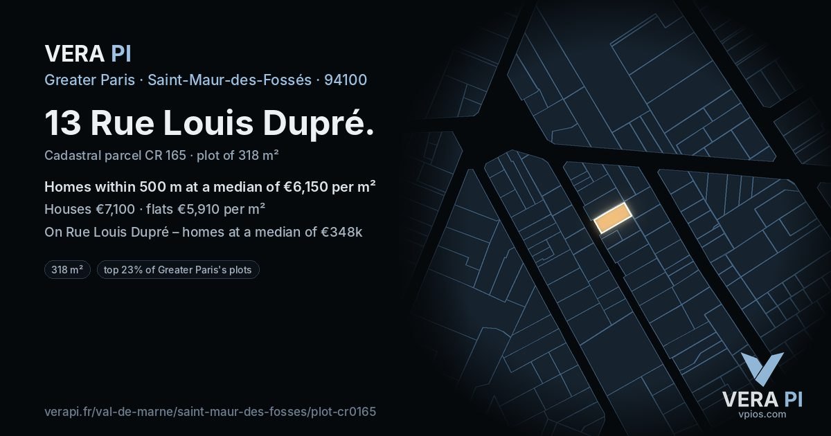 13 Rue Louis Dupré, Saint-Maur-des-Fossés at night – the plot lit, the parcels around coloured by the prices near them
