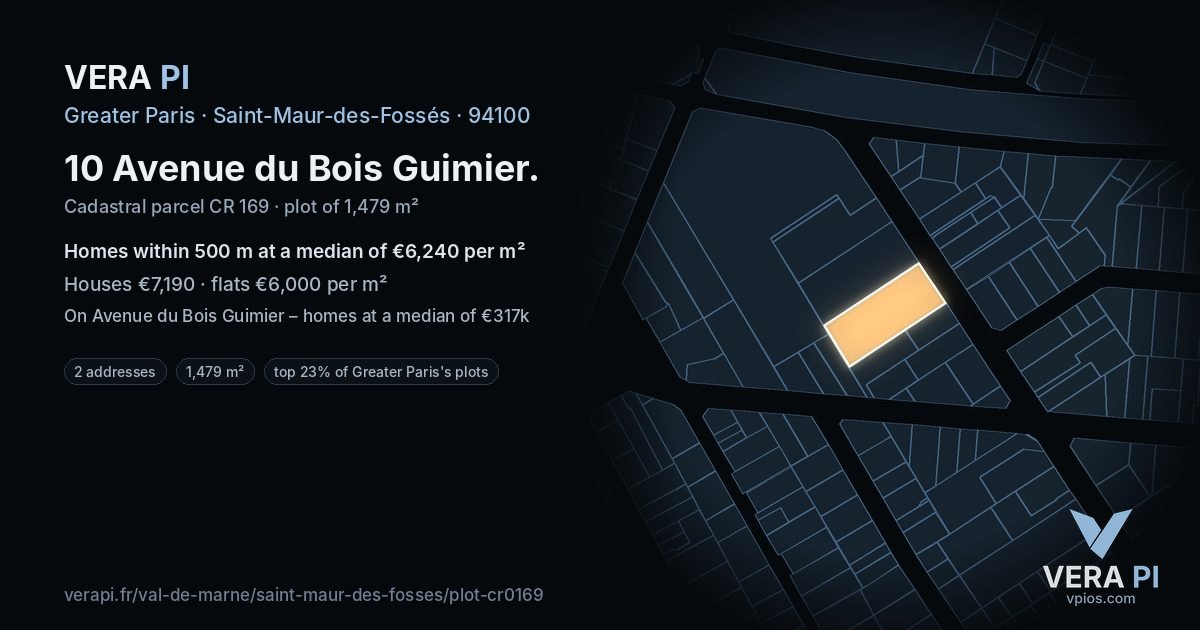 10 Avenue du Bois Guimier, Saint-Maur-des-Fossés at night – the plot lit, the parcels around coloured by the prices near them
