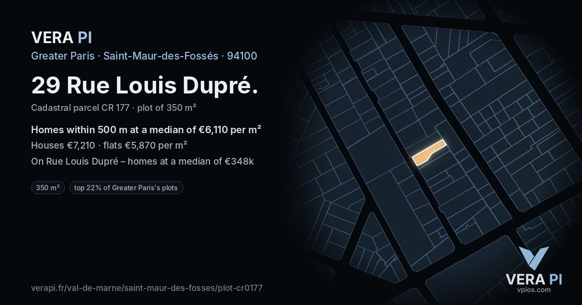 29 Rue Louis Dupré, Saint-Maur-des-Fossés at night – the plot lit, the parcels around coloured by the prices near them