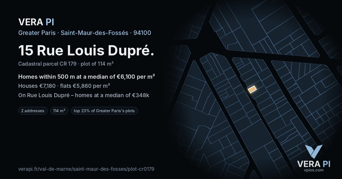 15 Rue Louis Dupré, Saint-Maur-des-Fossés at night – the plot lit, the parcels around coloured by the prices near them