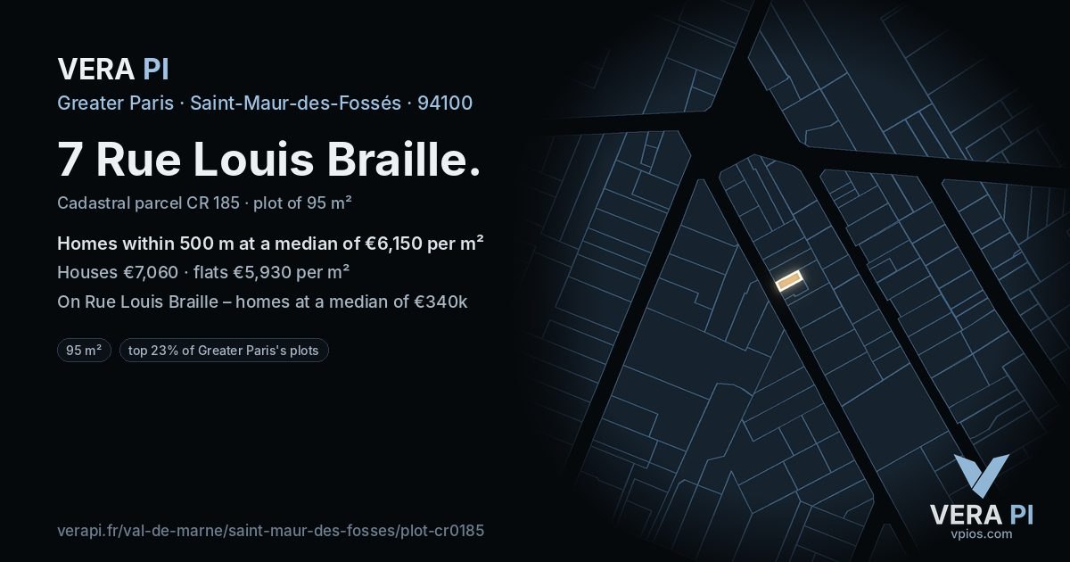 7 Rue Louis Braille, Saint-Maur-des-Fossés at night – the plot lit, the parcels around coloured by the prices near them