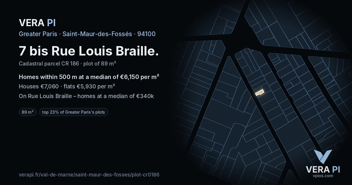 7 bis Rue Louis Braille, Saint-Maur-des-Fossés at night – the plot lit, the parcels around coloured by the prices near them