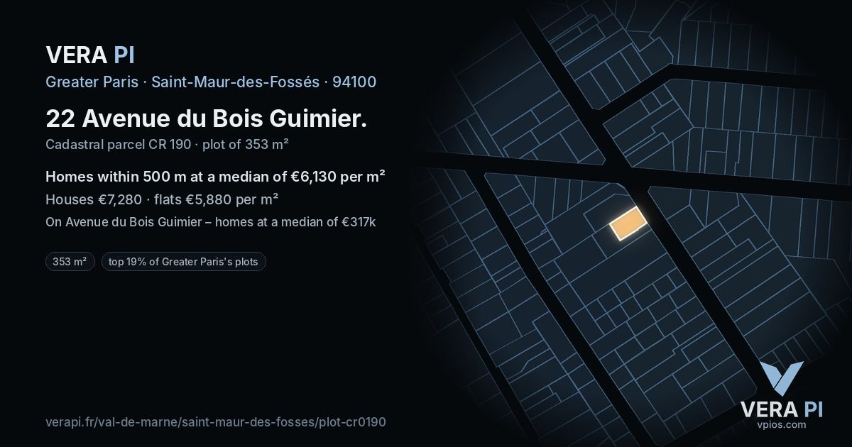 22 Avenue du Bois Guimier, Saint-Maur-des-Fossés at night – the plot lit, the parcels around coloured by the prices near them