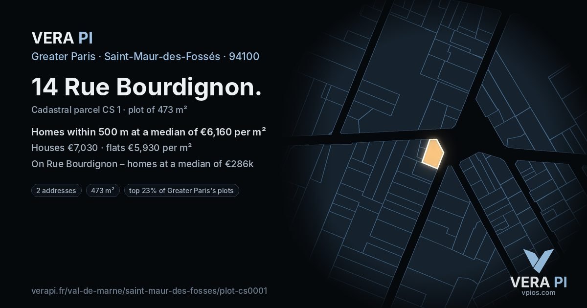 14 Rue Bourdignon, Saint-Maur-des-Fossés at night – the plot lit, the parcels around coloured by the prices near them