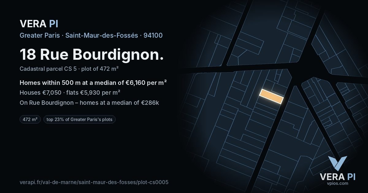 18 Rue Bourdignon, Saint-Maur-des-Fossés at night – the plot lit, the parcels around coloured by the prices near them