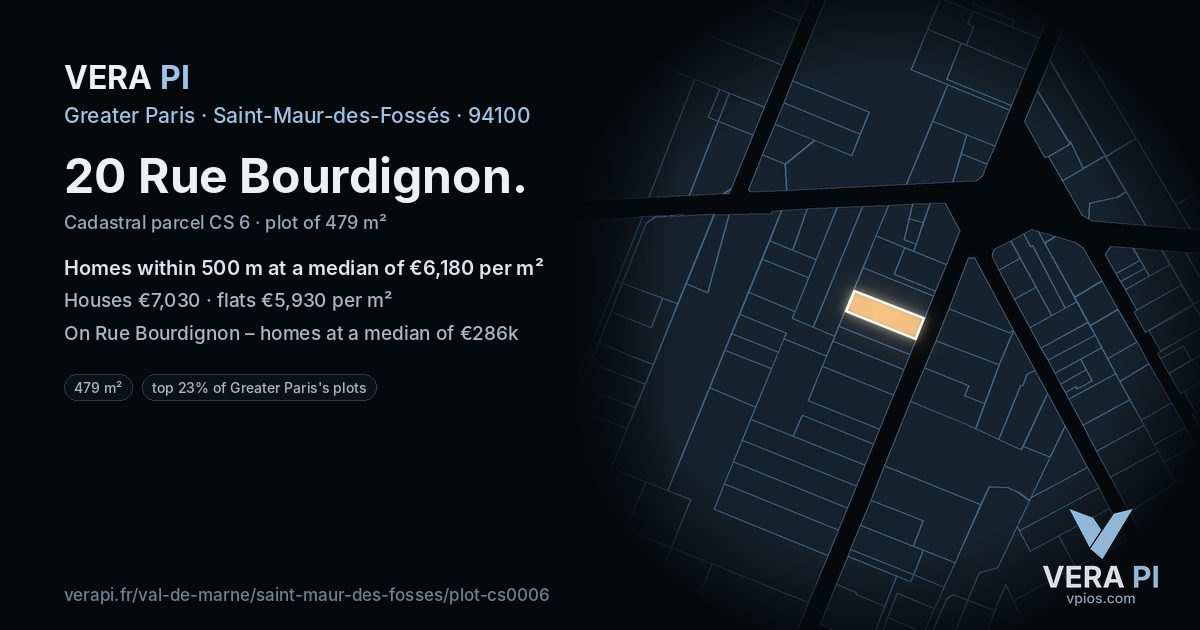 20 Rue Bourdignon, Saint-Maur-des-Fossés at night – the plot lit, the parcels around coloured by the prices near them