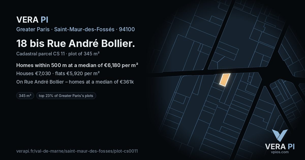 18 bis Rue André Bollier, Saint-Maur-des-Fossés at night – the plot lit, the parcels around coloured by the prices near them