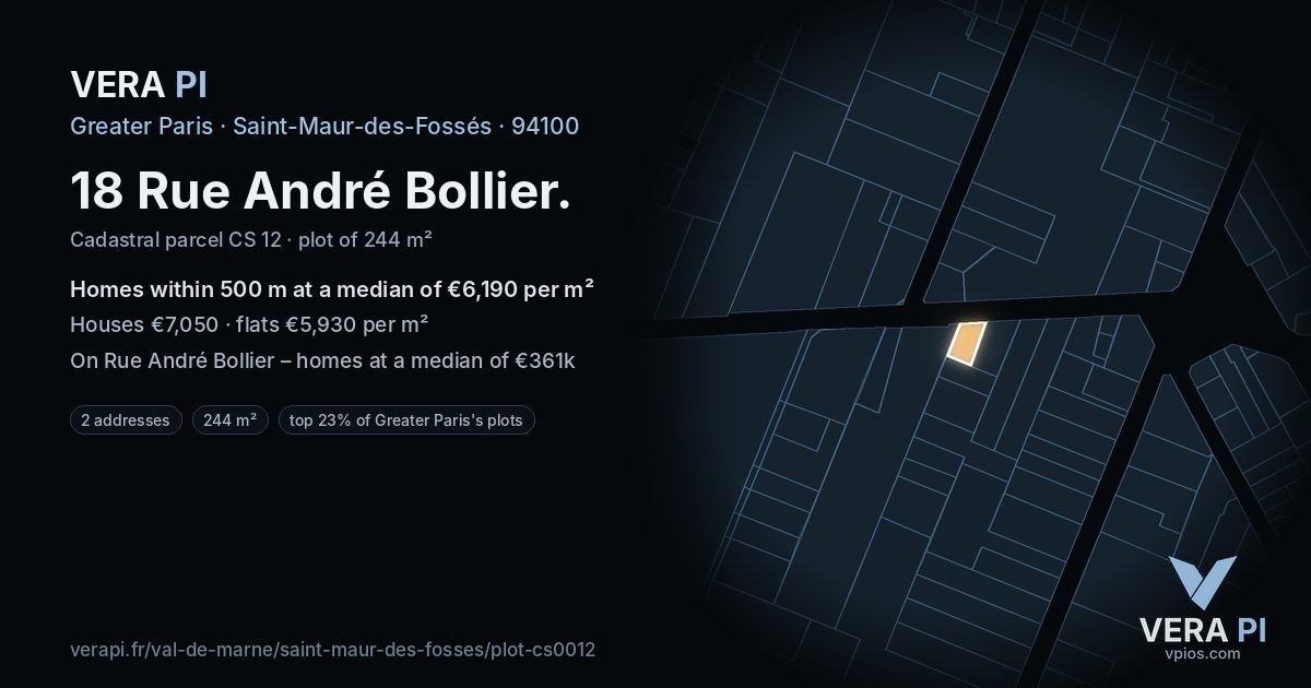 18 Rue André Bollier, Saint-Maur-des-Fossés at night – the plot lit, the parcels around coloured by the prices near them