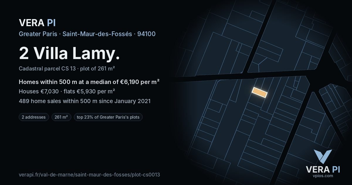 2 Villa Lamy, Saint-Maur-des-Fossés at night – the plot lit, the parcels around coloured by the prices near them