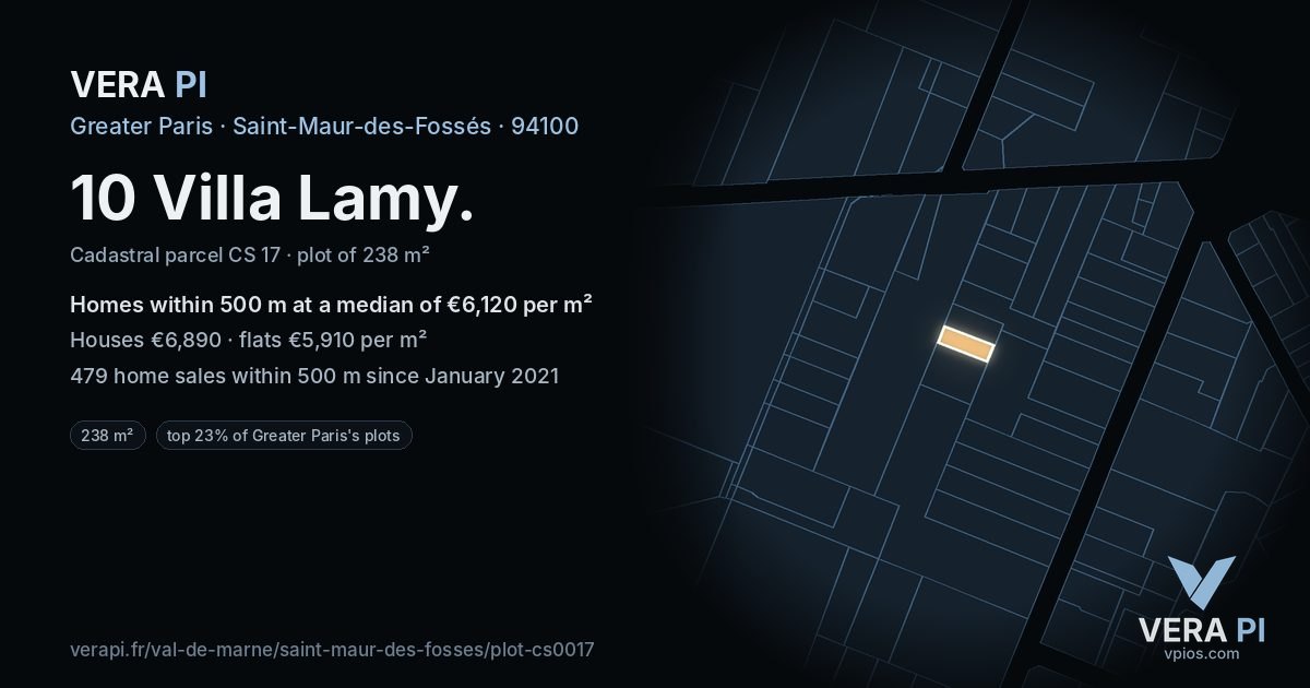 10 Villa Lamy, Saint-Maur-des-Fossés at night – the plot lit, the parcels around coloured by the prices near them
