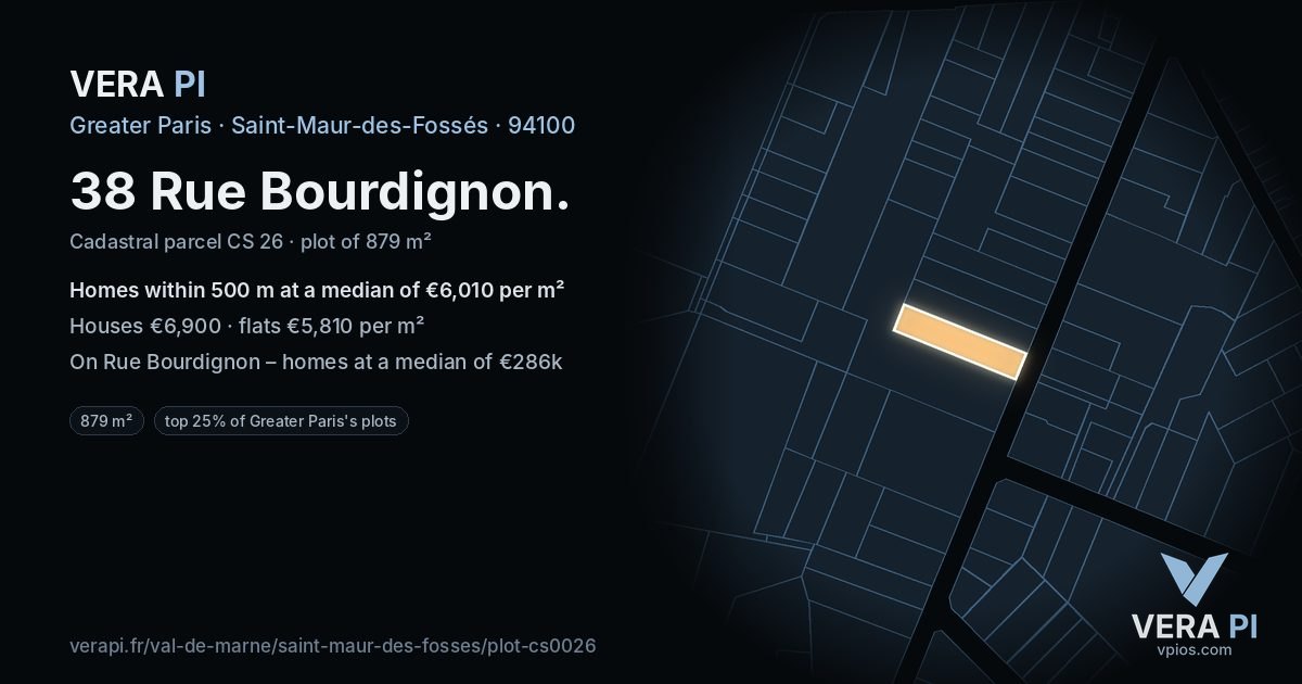 38 Rue Bourdignon, Saint-Maur-des-Fossés at night – the plot lit, the parcels around coloured by the prices near them