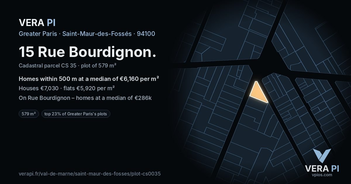 15 Rue Bourdignon, Saint-Maur-des-Fossés at night – the plot lit, the parcels around coloured by the prices near them
