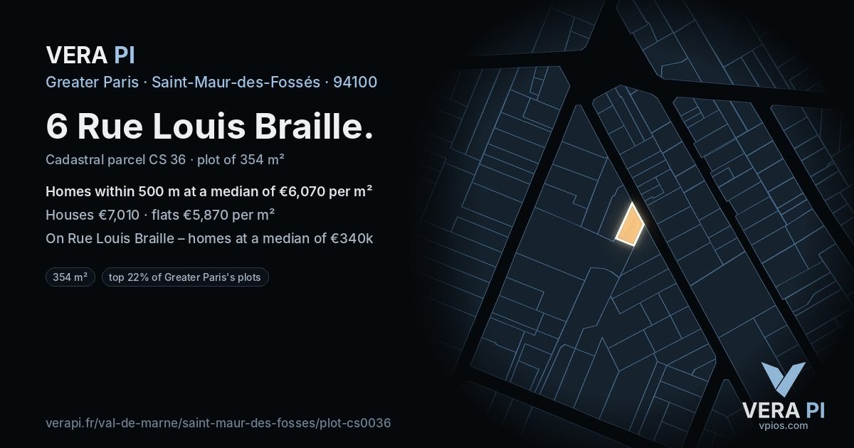 6 Rue Louis Braille, Saint-Maur-des-Fossés at night – the plot lit, the parcels around coloured by the prices near them