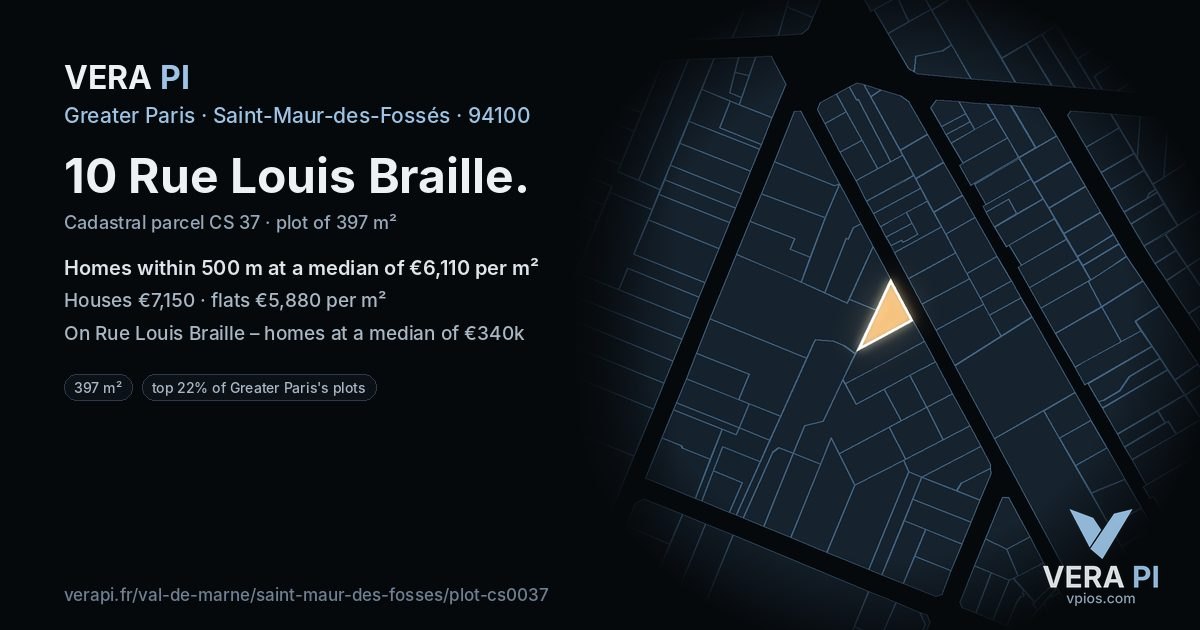 10 Rue Louis Braille, Saint-Maur-des-Fossés at night – the plot lit, the parcels around coloured by the prices near them