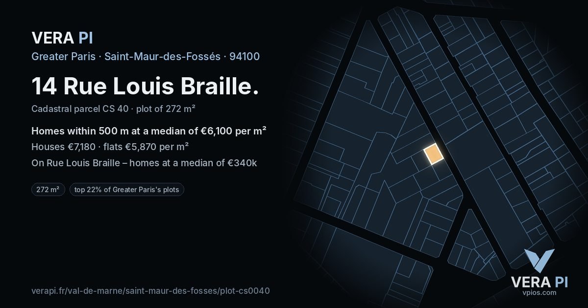14 Rue Louis Braille, Saint-Maur-des-Fossés at night – the plot lit, the parcels around coloured by the prices near them