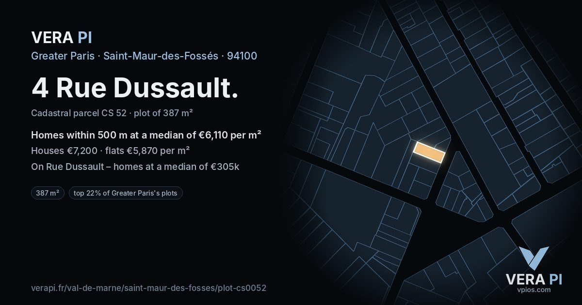 4 Rue Dussault, Saint-Maur-des-Fossés at night – the plot lit, the parcels around coloured by the prices near them