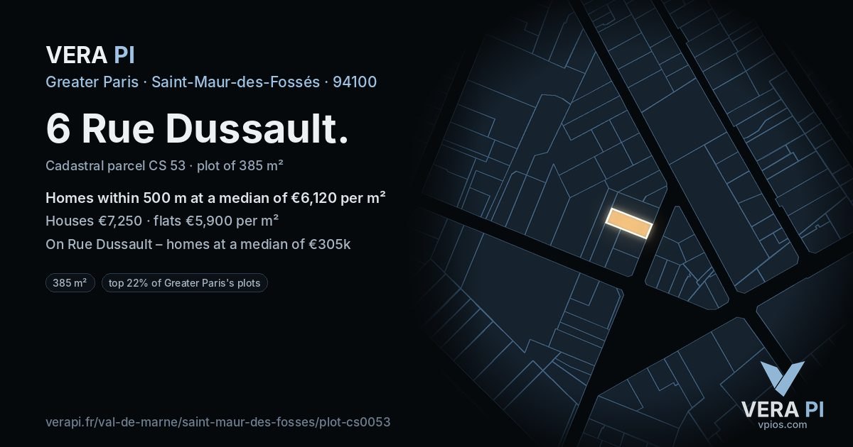 6 Rue Dussault, Saint-Maur-des-Fossés at night – the plot lit, the parcels around coloured by the prices near them