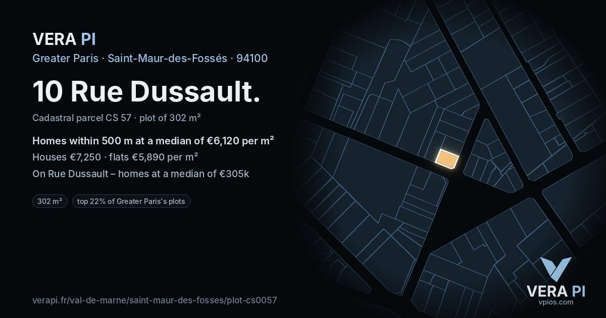 10 Rue Dussault, Saint-Maur-des-Fossés at night – the plot lit, the parcels around coloured by the prices near them