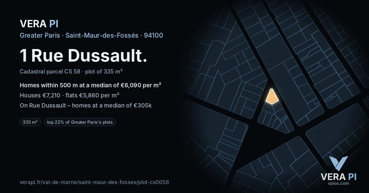 1 Rue Dussault, Saint-Maur-des-Fossés at night – the plot lit, the parcels around coloured by the prices near them