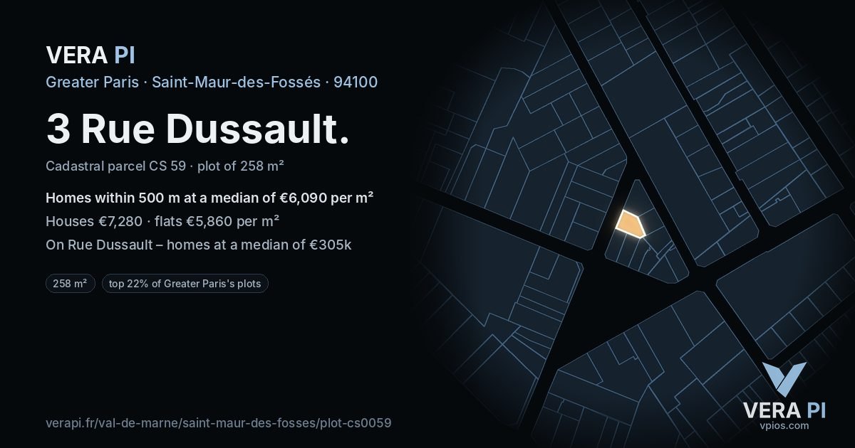 3 Rue Dussault, Saint-Maur-des-Fossés at night – the plot lit, the parcels around coloured by the prices near them