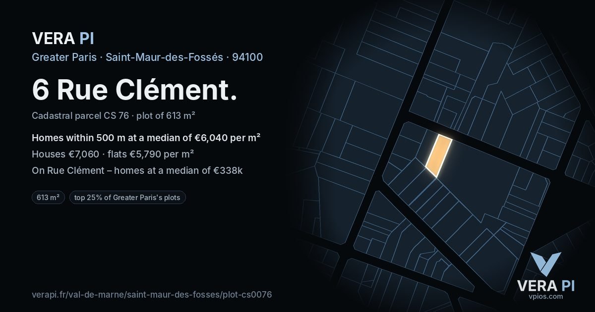 6 Rue Clément, Saint-Maur-des-Fossés at night – the plot lit, the parcels around coloured by the prices near them