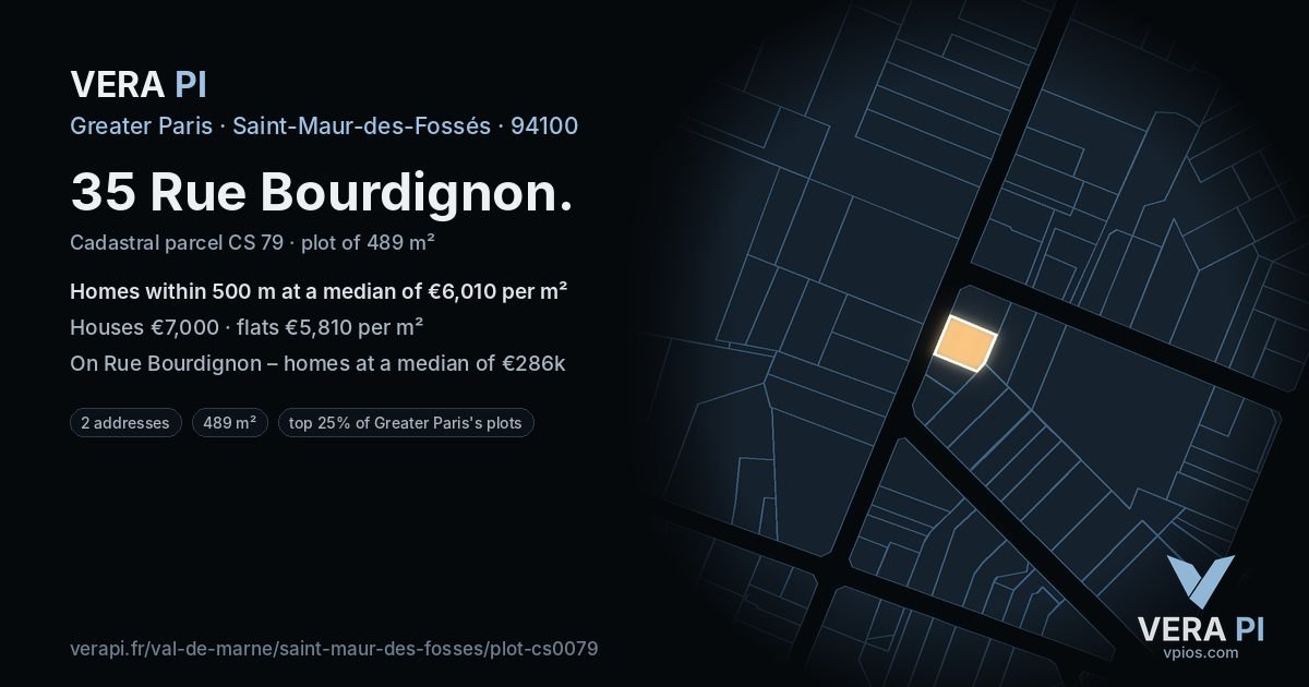 35 Rue Bourdignon, Saint-Maur-des-Fossés at night – the plot lit, the parcels around coloured by the prices near them